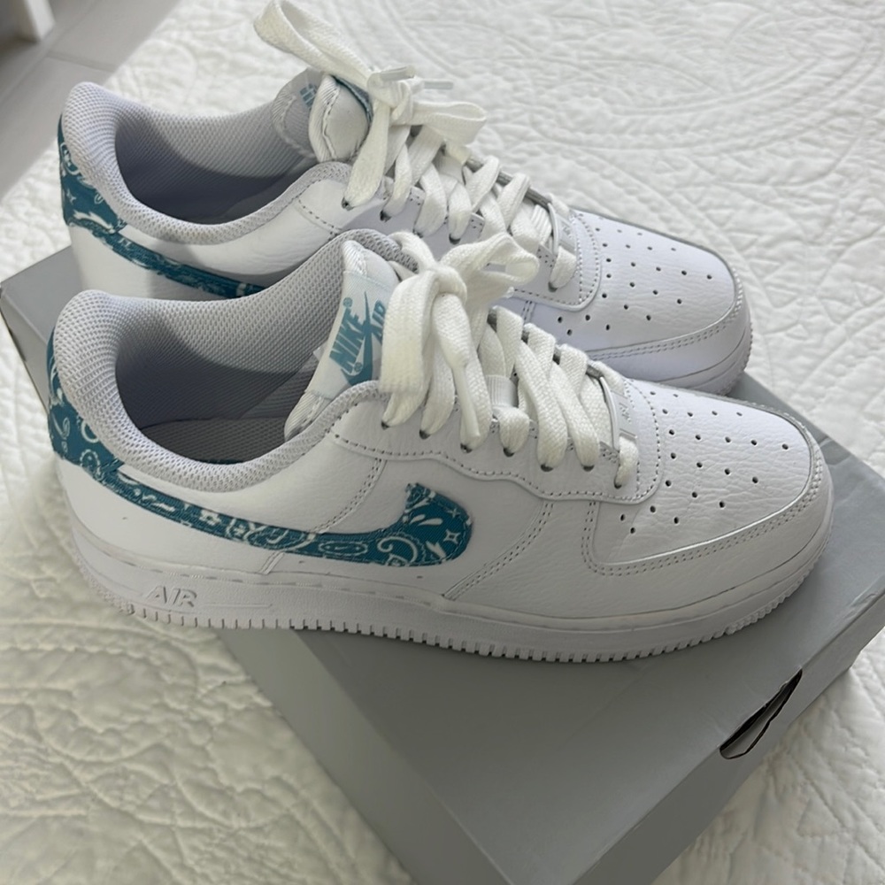 White / blue air force 1s